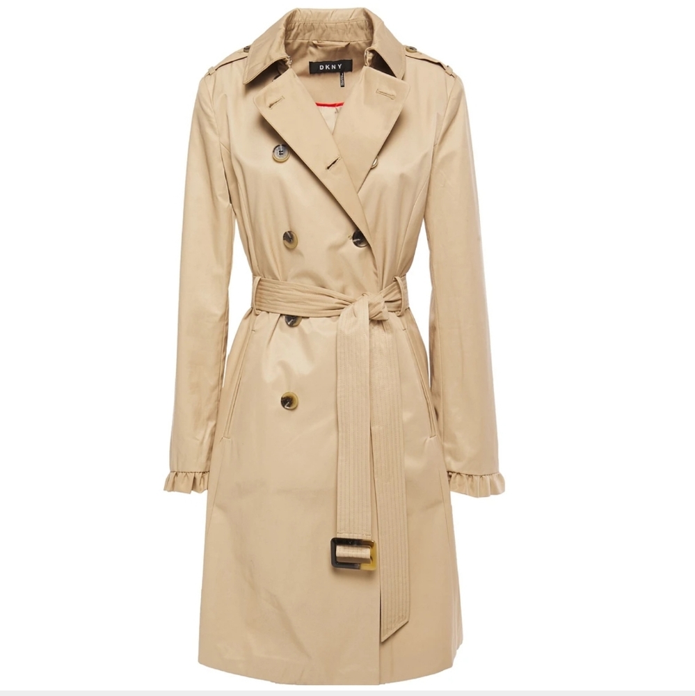 DKNY Ruffle-Trim Cotton Blend Trench XXL